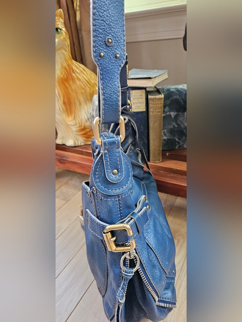 Authentic Chloe Paddington Shoulder Bag Lock/Key Beautiful Blue Leather! - Picture 8 of 14